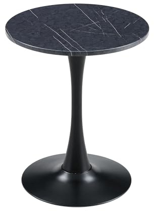 HAINEW Mesa de comedor redonda de cocina con tablero redondo y base redonda, mesa de comedor pequeña mesa de madera Mesa de comedor de cristal para 2 personas, 60 × 60 × 72 cm, HD26011516 (negro)