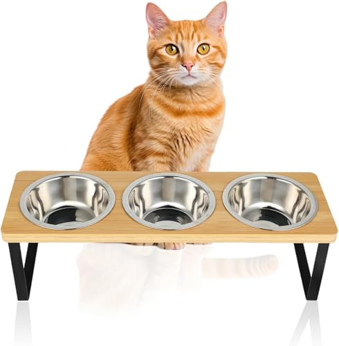 Cat Bowl Rack, Raised Cat Bowls with Stand Tilted, Non-Slip Cat Food Bowl | Non-Slip Elevated Cat Food Bowl Set for Indoor Outdoor Cats And Dogs, Easy to Clean & Assemble