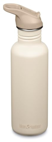 KLEAN KANTEEN Classic Trinkflasche 800 ml Edelstahl, Whitecap Gray, leichte Sportflasche mit Flip Sport Cap auslaufsicher, BPA frei, Wasserflasche für Sport Schule Outdoor