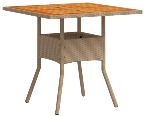Mhdvray Gartentisch Beige 80x80 cm Akazienholzplatte Poly-Rattan wetterfest UV-beständig platzsparend für Balkon Terrasse Camping Outdoor-Möbel-Set Essbereich
