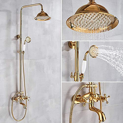GDMDPTE Système de Douche doré avec pommeau de Douche Effet Pluie de 20 cm, mitigeur de Baignoire et douchette, Robinet Mural pour Baignoire pour Une expérience de Bain Luxueuse