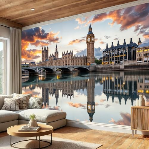 WIVCOMD Brown Mural Wallpaper Big Ben in The UK Wall Mural for Room Decoration Modern Architecture Silk Wallpaper for Hallway Staircase Living Room Bedroom- Brown