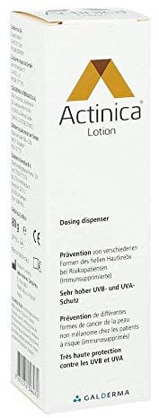 ACTINICA Sonnenschutz Lotion mit LSF 50+, 80g, Prävention von Formen des hellen Hautkrebs bei Risikopatienten, Spendet Feuchtigkeit, Pflegt die Haut, Für alle Hauttypen