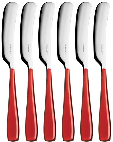 BUGATTI EZ3U-057F32/6 Essenza - 6 coltelli per spalmare, in San/Acciaio,16 x 20 x 3 cm, Colore Rosso