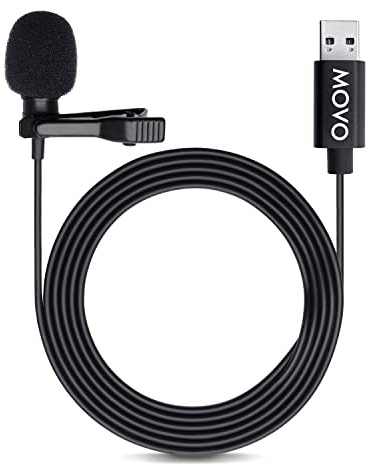 Movo M1 USB Lavalier Lapel Clip-on Omnidirectional Computer Microphone for Laptop, PC and Mac, Perfect Podcasting, Gaming, Streaming and Desktop Mic (20-Foot Cord)