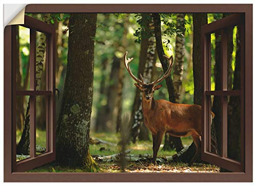 ARTland Wanddeko Wandtattoo selbstklebende Vinylfolie Fensterblick Hirsch 4 Wald T5YQ
