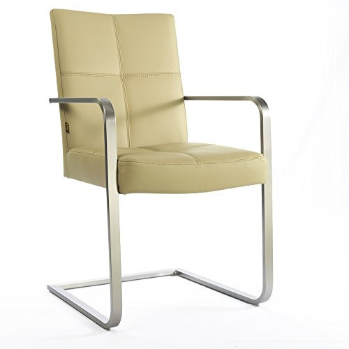SIX Freischwinger Armlehnstuhl Libero Rindsleder Sand Edelstahl