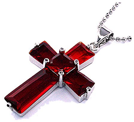 Rizilia Kruzifix Kreuz Anhänger mit 45cm(18) Kette & Trapez Quadrat Schnitt Edelstein Zirkonia CZ [Rot Rubin] in 18K Weißgold Vergoldet, Einfache Moderne Eleganz