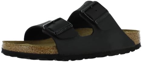 BIRKENSTOCK Arizona Leder-Sandalen unisex, Schwarz (Schwarzes Birko-Flor), 9-9.5 Narrow Women/7-7.5 Narrow Men