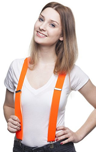 Shenky Hosenträger mit 3 Clips Y-Form in Neonorange, Unisex, für Männer und Frauen, Breite 5 cm, Länge 60-95 cm, Geeignet für Körpergrößen 1,65m-1,85m, Klammer, Einfarbig, Jumbo Clip