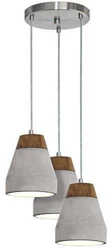 EGLO Pendellampe Tarega, 3 flammige Beton Hängeleuchte, Material: Stahl, Holz, Beton, Farbe: Grau, braun, Fassung: E27, Ø: 250 mm