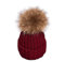 feifanshop Warm Mütze Pelz Bommel Echtpelz Waschbär Ski-Mütze Fellbommel Pelzbommel Raccoon (Weinrot)