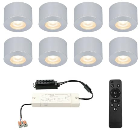 HOFTRONIC - 8er set dimmbare LED-Ein/Aufbaustrahler Navarra IP44 2700K Warmweiß CREE Deckenspots Einbauleuchte Aluminium ideal für Terrassendach, Bad, Dusche