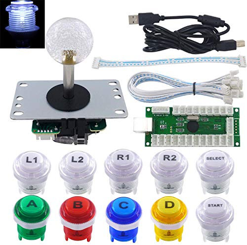 SJ@JX Arcade Stick DIY Kit 10 x Boutons avec Logo LED MX 8 Way Joystick USB Encodeur pour PC MAME Raspberry Pi Mélange de couleurs
