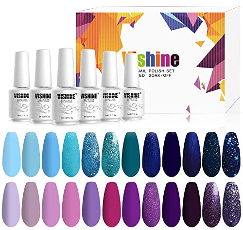 Vishine Gel Nail Polish 24pcs Soak Off Gel Nail Polish Kit Nail Art Manicure Pedicure New Starter Blue Pink Purple Color Gift Set