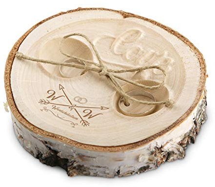 Kartenmachen.de Personalisiertes Hochzeit Holz Ringkissen Standesamt Love Birkenscheibe inkl. Gravur ca. 11 cm Durchmesser - Liebespfeil