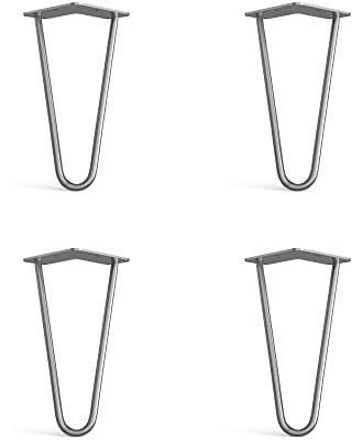 4 x Hairpin Legs from DT IRONCRAFT - 20cm 2 Rod / 10mm, Bare Steel - Sideboard, TV Stand, Bookcase and Cabinet Unit Legs with Floor Protector Feet & Screws