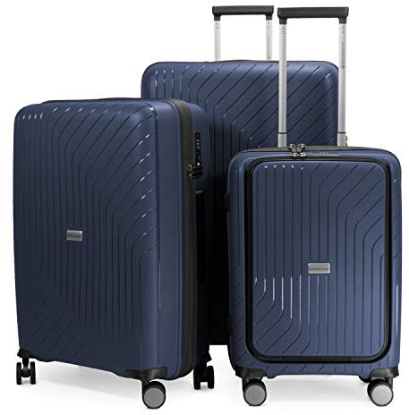 HAUPTSTADTKOFFER TXL - 3er Kofferset, TSA, Trolley-Set, 4 Rollen, Rollkoffer, EXTRA LEICHT, Reisekoffer, (S+Laptopfach, M & L), Dunkelblau