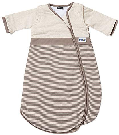 Gesslein 772180 Bubou Babyschlafsack mit abnehmbaren Ärmeln: Temperaturregulierender Ganzjahreschlafsack, Baby/Kinder Größe 90 cm, Streifen braun/beige