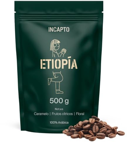 Incapto Café en Grano de Especialidad 500g | Origen Etiopía | 100% Arábica | Specialty Coffee 86.5 puntos SCA | Tueste Natural y Artesanal | Finca Limu, Moplaco