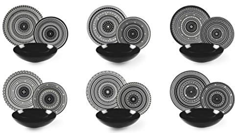 Excelsa Etnik Service de vaisselle 18 pièces, céramique, noir et blanc