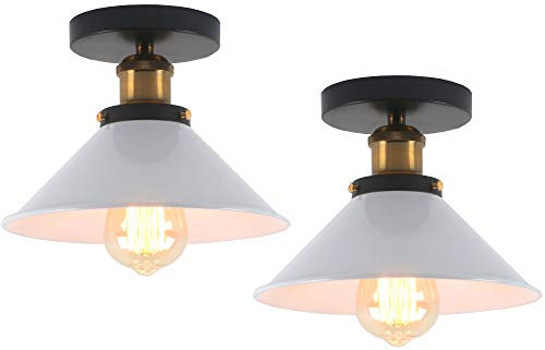 iDEGU 2 Stück Industrielle Deckenleuchte, aus Metall, Edison-Design, Hängeleuchte, Vintage, Deckenleuchte, E27, Beleuchtung, Dekoration, 22 cm, Schwarz (Weiß)