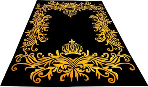 Casa Padrino Pompöös by Luxus Teppich von Harald Glööckler 200 x 290 cm Krone Schwarz/Gold - Barock Design Teppich - Handgewebt aus Wolle