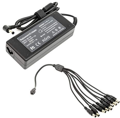 CCTV Charger 12V 6A 72W AC Power Supply 8 Way Jack Splitter Cables DVR NVR
