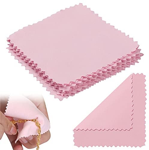 10PCS Jewelry Cleaning Cloth, Pink Polishing Cloth for Pearl Gold and Silver