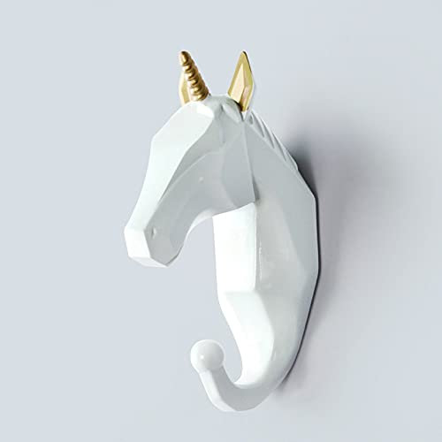 1Pc Creative Animal Shape Kleiderhaken Wandmontierter Hirschkopf Schlüsselanhänger Home Diverses Lagerregal, weißes Einhorn