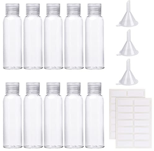 10 Stück flaschen reise 100ml reiseflaschen Set kleine plastikflaschen Toilettenartikel Flüssigkeitsbehälter mit Spritze Trichter und Etiketten für Shampoo Conditioner Lotion Toilettenartikel