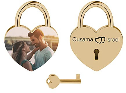 OXYEFEI Candado de Amor de Regalo de San Valentín Personalizado | Texto grabado | Imagen personalizada | Candado de San Valentín Juego de Candado de llave en forma de Corazón (cobre)