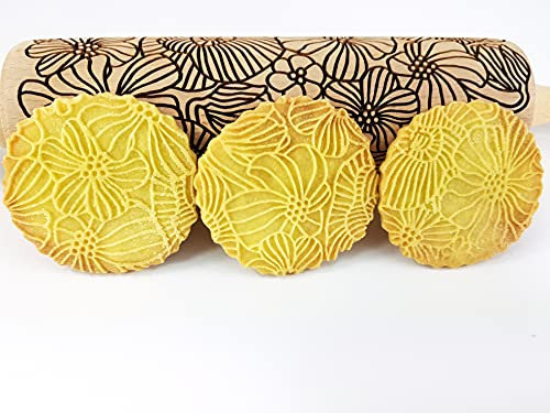 COQUELICOT Rouleau a Patisserie avec Motif Bois Grave, Rouleau à Pâtisserie Decoratif, Pour DIY Faire et la Décoration de Biscuits avec Embossage par Algis Crafts