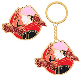 ROSETOR 2 Stück Jujutsu-Kaisen Gojo Satoru Schlüsselanhänger und Brosche Anime Periphere Puppe Anhänger Schlüsselanhänger Charms (STYLE4)