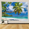 Fullfun Wandteppich, Motiv: tropische Palme, Insel, Ozean, Strand, verbesserter blauer Himmel, klarer Ozean, Wandbehang für Wohnzimmer, Schlafzimmer, Wohnheim, Heimdekoration, 152,4 x 203,2 cm