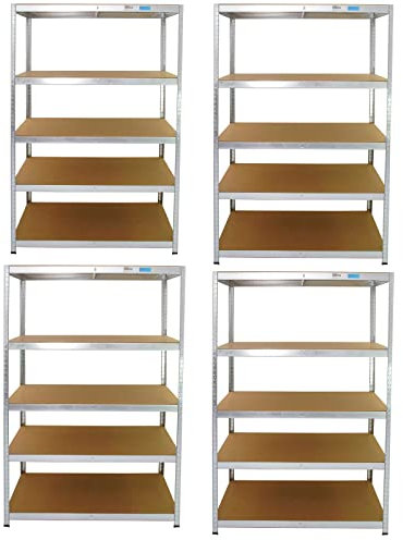 TRUTZHOLM 4X XXL Schwerlastregal 180x20x60 cm bis 875 kg belastbar mit 5 verstellbaren Böden Regal Steckregal Weitspannregal