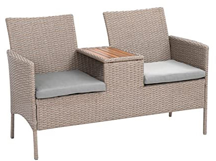 Greemotion 2-Sitzer-Bank mit Tisch, ca. 144 x 87 x 65 cm, braun, holzfarben, grau, 132642