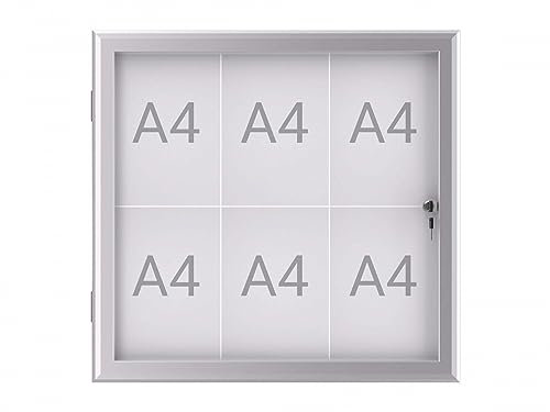 MAUL Vitrine A4 MAULexcite, Vitrine avec 6 Pages A4, Tableau d'Information avec Cadre en Aluminium et Porte en Verre, Construction Plate Peu encombrante, Verrouillable avec Serrure, Aluminium