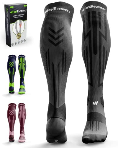 Bas de Contention Homme & Femme (1 Paire) - Chaussettes Compression Sport, Running, Ski, Athlétisme - Manchons Contention Voyage, Travail & Récupération - Chaussettes Longues Respirantes Laine Mérinos