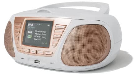 Portable CD Player with DAB/DAB+/FM Digital Radio | Bluetooth & USB MP3 Player | Large Display | Battery & Mains Powered (6x”C”) | Perfect for Home, Office or Outdoors | AZATOM Zenith Z4 (White)