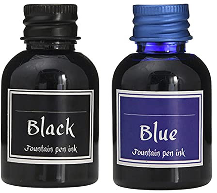 30ml Bottled Fountain Pen Ink, Bamboo Charcoal Dip Pen Ink Painting Writing Drawing Graffiti Supplies Feather Pen Bottle Ink for Home School Offices Supplies (Black+Dark Blue)