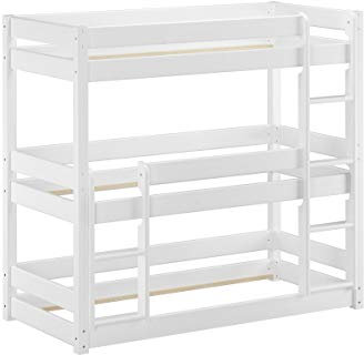 Erst-Holz Weíßes Dreier-Etagenbett für Erwachsene Stockbett für drei Personen 90x200 Kiefer weiß V-60.03-09W, Ausstattung:ohne Zubehör