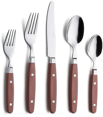 Annova Cutlery Set 20 Pieces Stainless Steel Color Handle with Rivet/Retro Style Flatware (Brown)