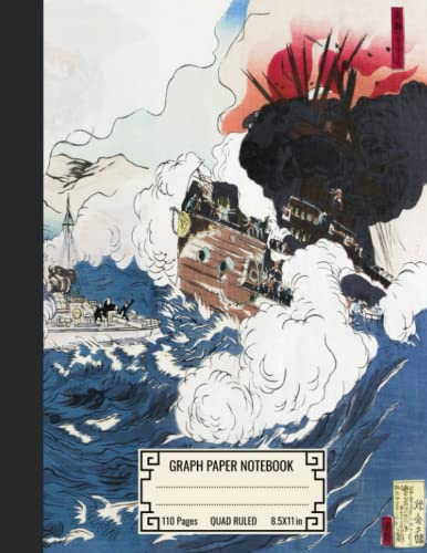 Japanese Graph Paper Notebook: Superb Vintage Battleships Illustration | 8.5x11 in, 110 quad ruled pages