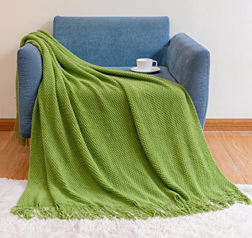 Hayisugal Wohndecke Weich Strick Decke Sofa Deck Quaste Boho Decke Kuscheldecke Sofadecke überwurf Decke für Couch Bett Sofa Stuhl, Grasgrün, 130 x 200cm