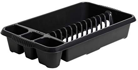 1 x Midnight Greyish Medium Dish Drainer Durable Plastic Drainage Rack Cutlery Holder for Home and Kitchen Organisation Multiuse Compact Dish Drainer 46.50cm X 38cm X 9Cm
