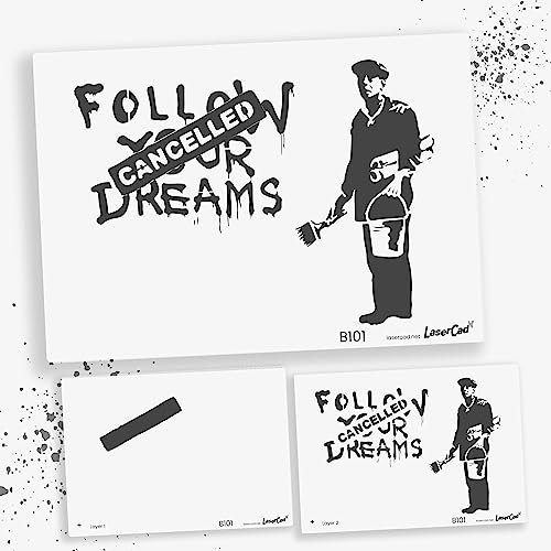 LaserCad Schablonen BANKSY Streetart (B101, Dreams Cancelled, DIN A6) Stencil für Graffiti, Airbrush, Kunst, Deko, zum Malen