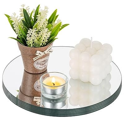 NUPTIO Espejo Redondo Centros de Mesa: 6 Piezas Bandeja Cristal Espejado Velas Mesa 20cm Set de Bandejas para Velas de Mesa para Eventos de Boda Proyecto de Manualidades Decoración del Hogar 2mm
