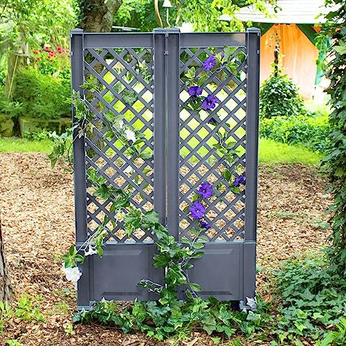 NYVI Spalier mit Erdspießen NYVIGreen 140x43 cm 2er Set - Rankgitter aus wetterfestem & recyceltem Kunststoff - Rankhilfe - Pflegeleicht, Steckmontage ohne Werkzeug, Farbe:Grau