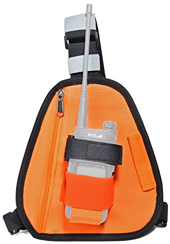 HYSHIKRA Pettorina per walkie talkie con cinghia compatibile con radio bidirezionale Baofeng Motorola Kenwood Midland Presiden Randy (III) a 3 vie (orange, L)